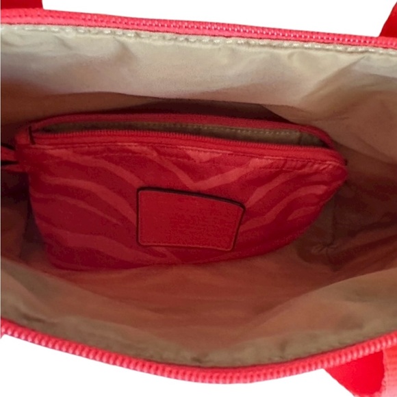 Coach Orange Coral Zebra Print Tote Bag with Matching Pouch Nylon - Picture 3 of 5